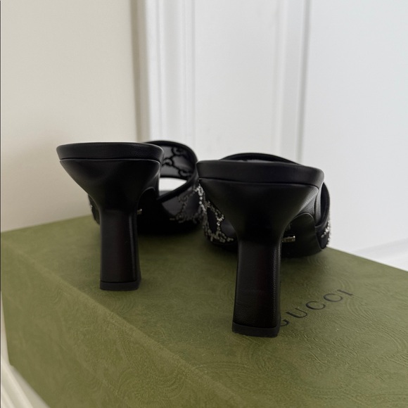 Gucci Black and Silver Rhinestone GG Women's Mules/ Sandal Heels - Picture 10 of 12